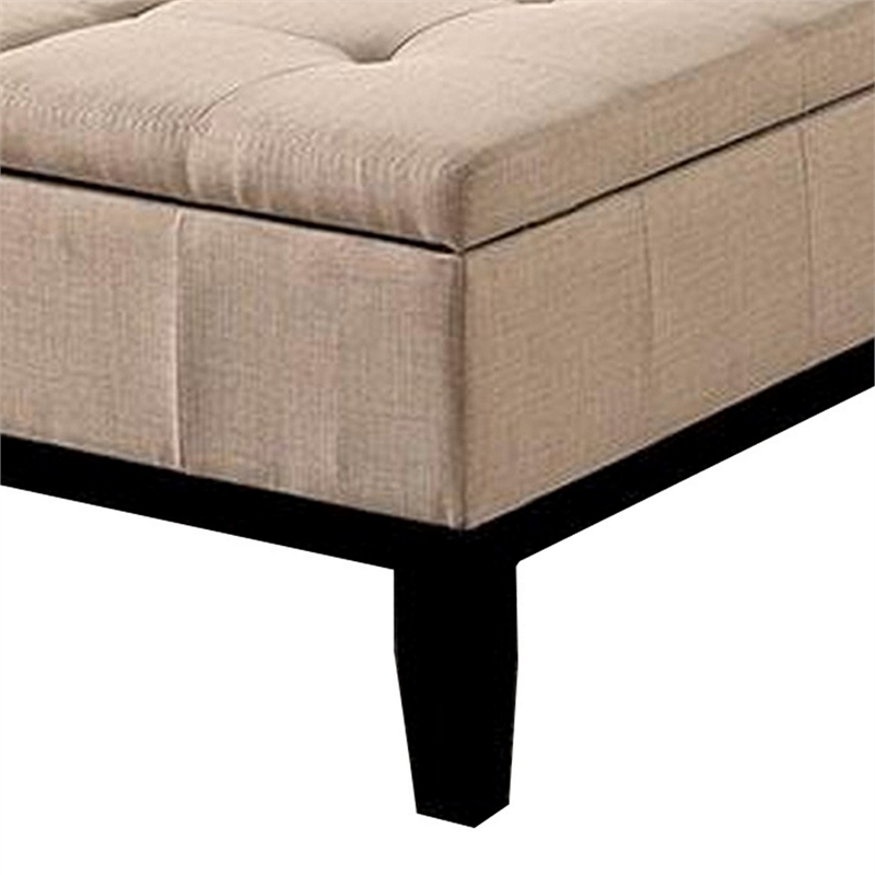 Orin 36 Inch Ottoman- Split Storage Lid- Tufted Beige Upholstery- Wood