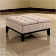 Orin 36 Inch Ottoman- Split Storage Lid- Tufted Beige Upholstery- Wood