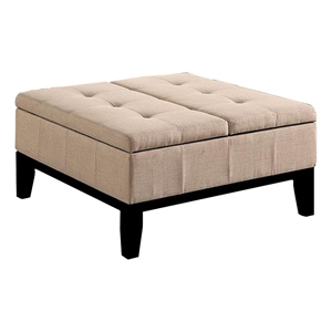 Orin 36 Inch Ottoman- Split Storage Lid- Tufted Beige Upholstery- Wood