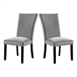28 Inch Dining Side Chair Set of 2- Padded Gray Flannelette- Black Wood