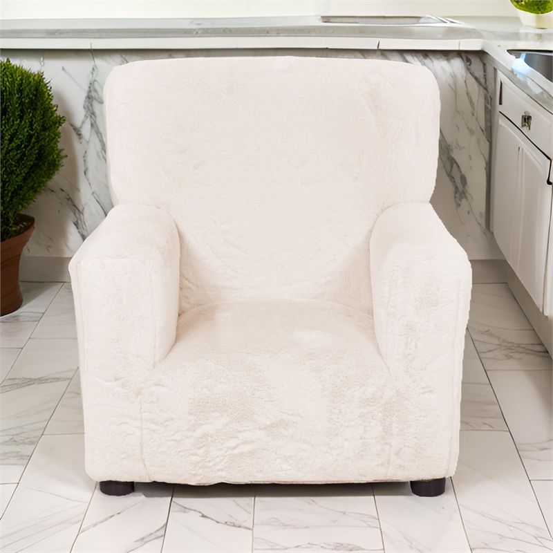 Tye 19 Inch Kids Sofa Chair- White Soft Faux Fur Padded Seat- Round Legs