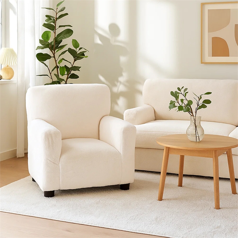 Tye 19 Inch Kids Sofa Chair- White Soft Faux Fur Padded Seat- Round Legs