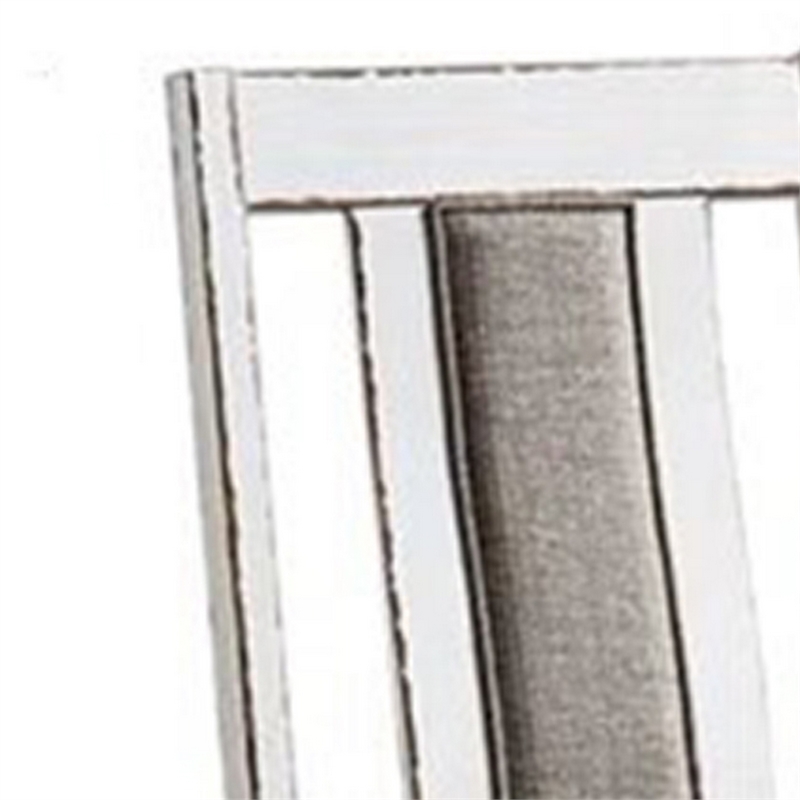 24 Inch Dining Side Chair Set of 2- Rustic White Wood- Gray Fabric Seat