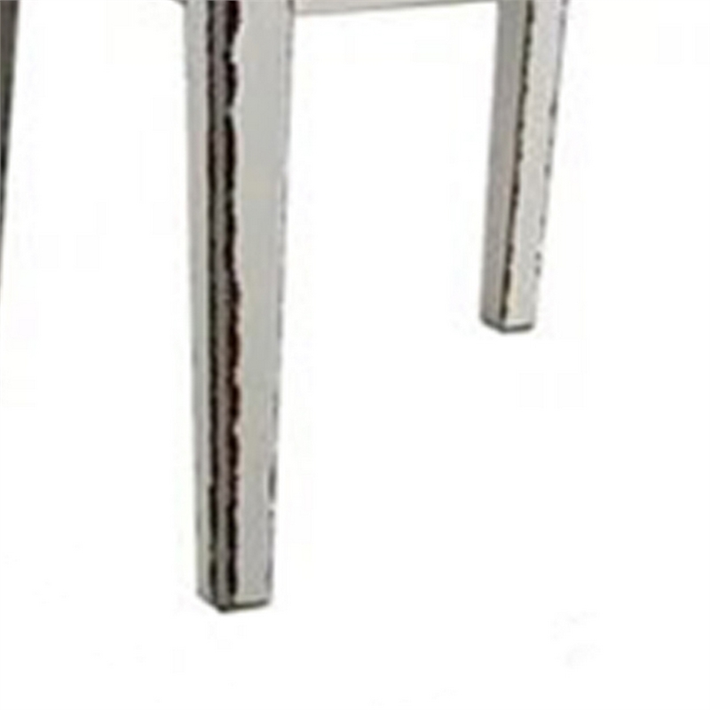 24 Inch Dining Side Chair Set of 2- Rustic White Wood- Gray Fabric Seat