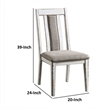 24 Inch Dining Side Chair Set of 2- Rustic White Wood- Gray Fabric Seat