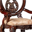 28 Inch Dining Side Chair Set of 2- Brown Wood Carved Back- Beige Fabric