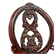 28 Inch Dining Side Chair Set of 2- Brown Wood Carved Back- Beige Fabric