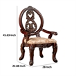 28 Inch Dining Side Chair Set of 2- Brown Wood Carved Back- Beige Fabric