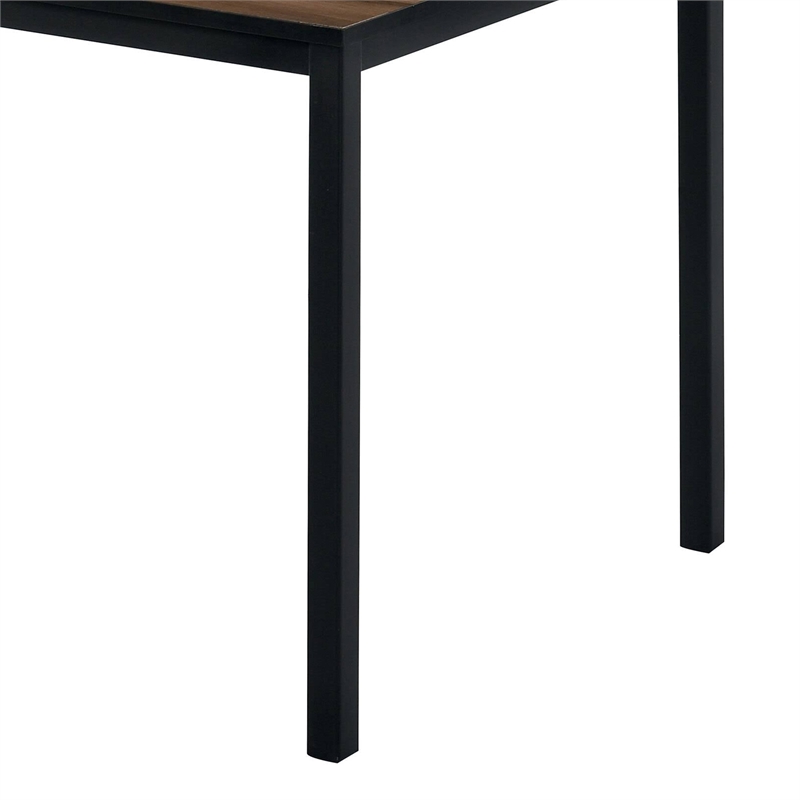3 Piece Dining Table Set- 2 Benches- Brown Wood Grain Top- Black Metal