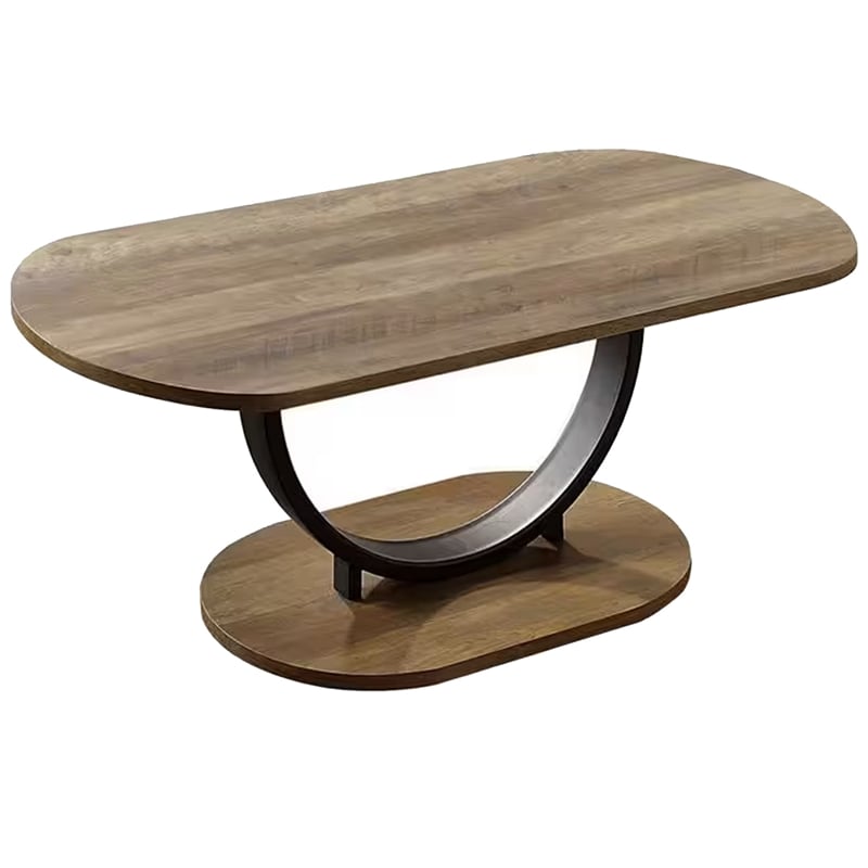 Obin 3 Piece Coffee and End Table Set- Brown MDF- Black U Shape Steel Base