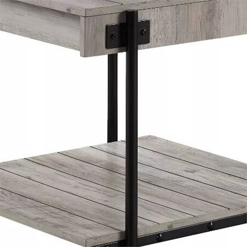 Loak 24 Inch Side End Table- Plank Design- Caster Wheels- Brown- Black