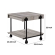 Loak 24 Inch Side End Table- Plank Design- Caster Wheels- Brown- Black
