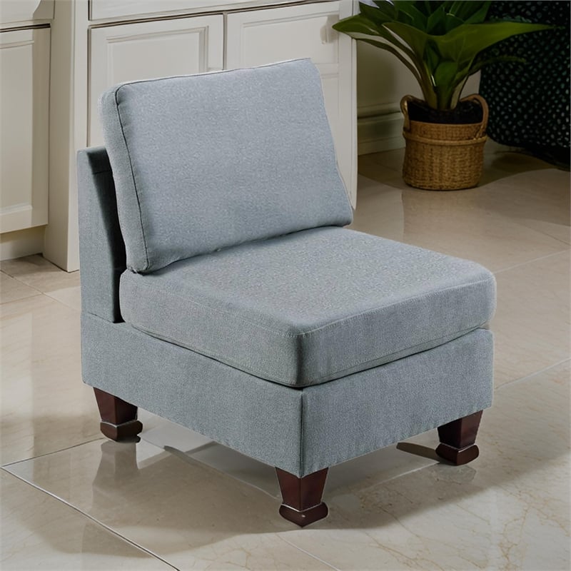 Remy 32 Inch Modular Armless Sofa Chair- Soft Gray Chenille- Solid Wood