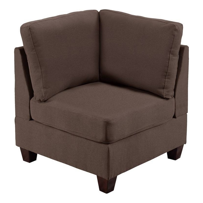 Remy 32 Inch Modular Corner Sofa Chair- Soft Brown Chenille- Solid Wood