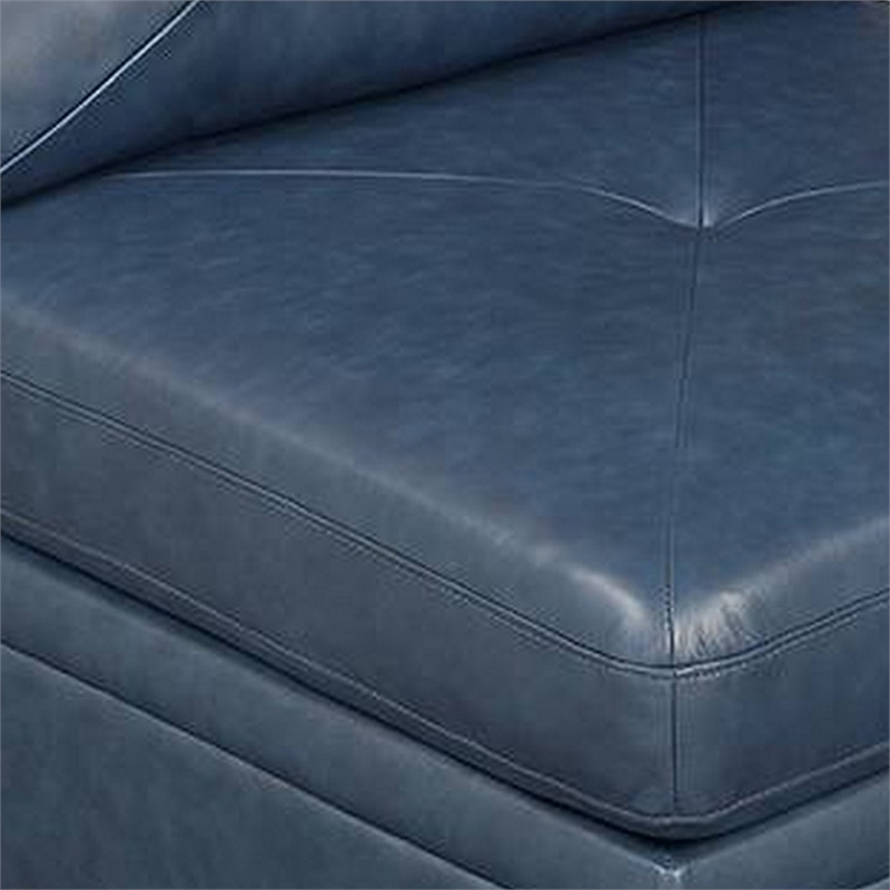 Samy 37 Inch Modular Armless Sofa Chair- Blue Faux Leather- Solid Wood