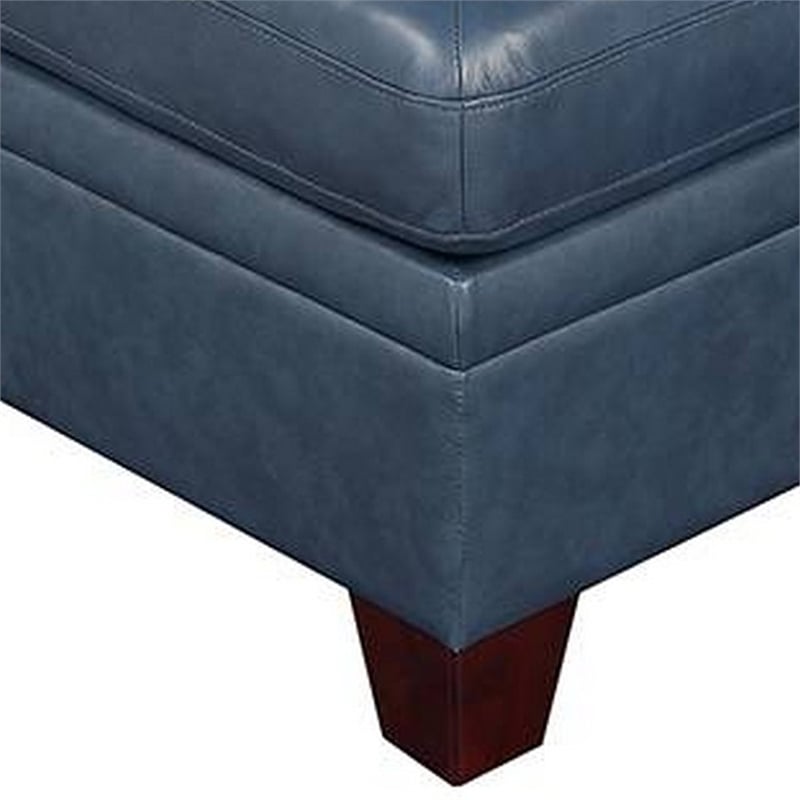 Samy 37 Inch Modular Armless Sofa Chair- Blue Faux Leather- Solid Wood