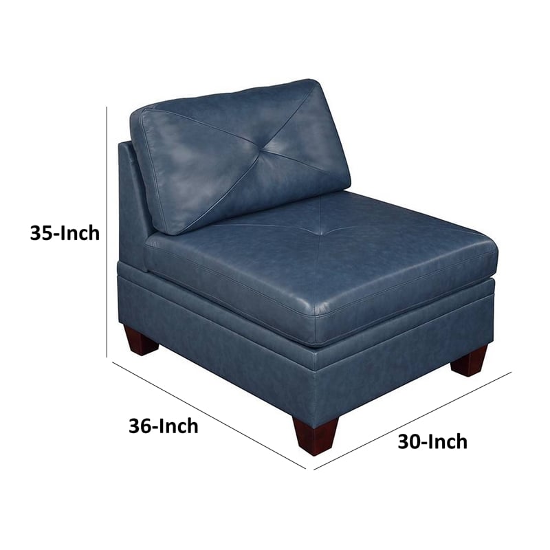 Samy 37 Inch Modular Armless Sofa Chair- Blue Faux Leather- Solid Wood
