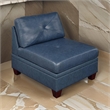 Samy 37 Inch Modular Armless Sofa Chair- Blue Faux Leather- Solid Wood