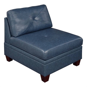 Samy 37 Inch Modular Armless Sofa Chair- Blue Faux Leather- Solid Wood