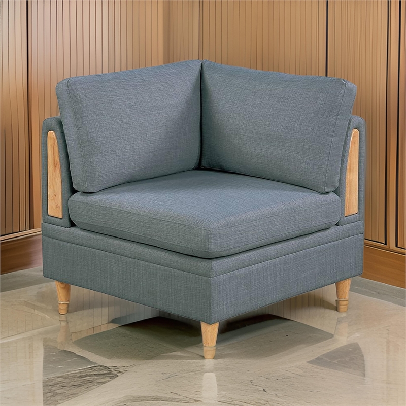 Gimy 37 Inch Modular Corner Sofa Chair- Gray Dorris Upholstery- Wood