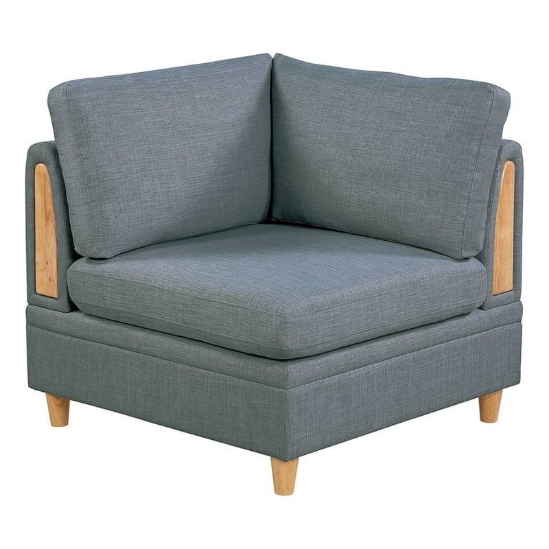 Gimy 37 Inch Modular Corner Sofa Chair- Gray Dorris Upholstery- Wood