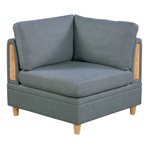 Gimy 37 Inch Modular Corner Sofa Chair- Gray Dorris Upholstery- Wood
