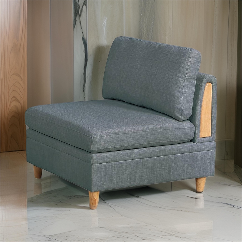 Gimy 37 Inch Modular Armless Sofa Chair- Gray Dorris Upholstery- Wood