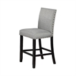 Sie 24 Inch Counter Height Chairs-Set of 2-Nailhead Trim-Gray Fabric-Black Wood