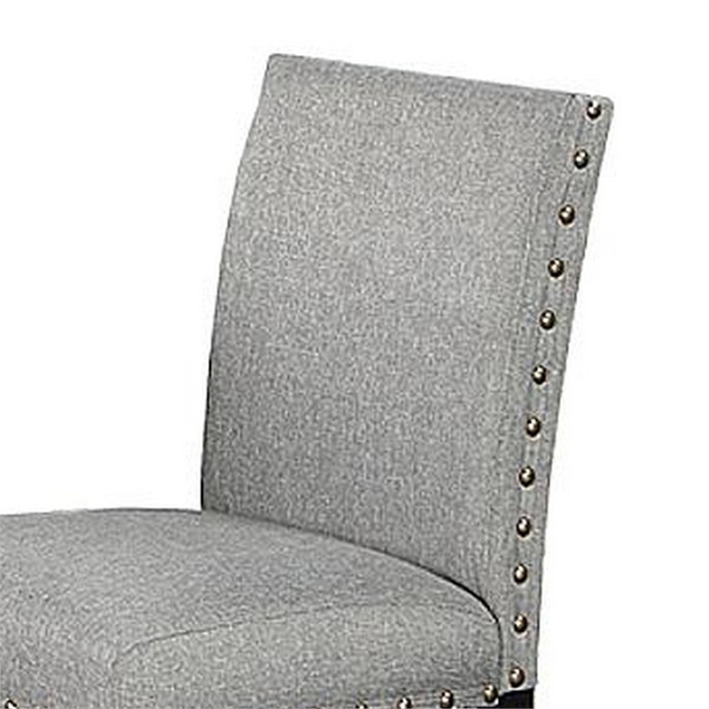 Sie 24 Inch Counter Height Chairs-Set of 2-Nailhead Trim-Gray Fabric-Black Wood