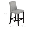 Sie 24 Inch Counter Height Chairs-Set of 2-Nailhead Trim-Gray Fabric-Black Wood