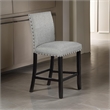 Sie 24 Inch Counter Height Chairs-Set of 2-Nailhead Trim-Gray Fabric-Black Wood