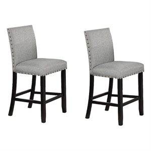 Sie 24 Inch Counter Height Chairs-Set of 2-Nailhead Trim-Gray Fabric-Black Wood
