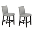 Sie 24 Inch Counter Height Chairs-Set of 2-Nailhead Trim-Gray Fabric-Black Wood