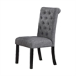 Jie 25 Inch Dining Chairs-Set of 2-Tufted Gray Upholstery-Rolled Top-Black Wood