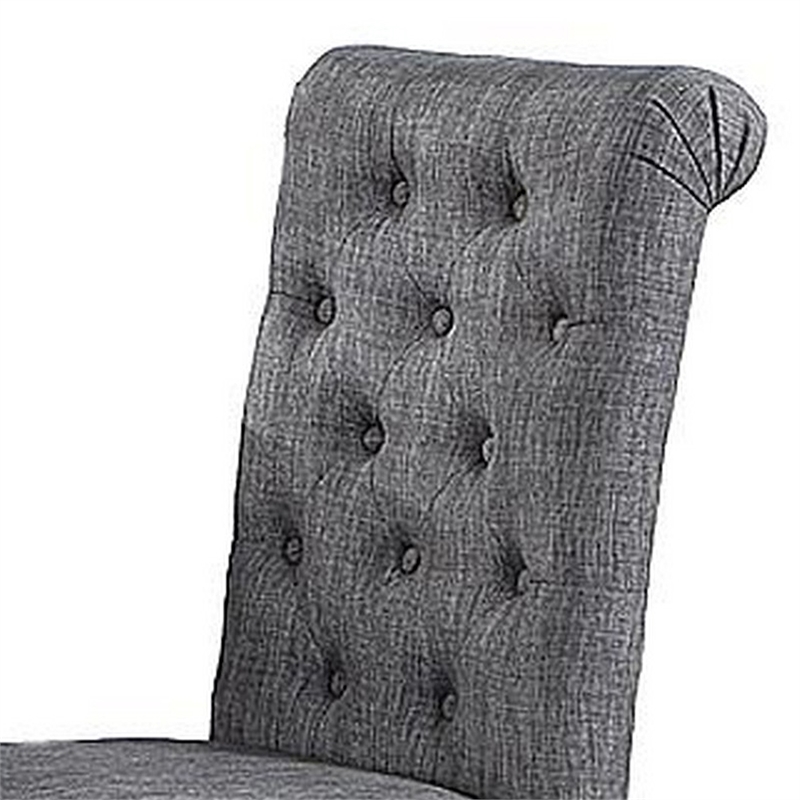 Jie 25 Inch Dining Chairs-Set of 2-Tufted Gray Upholstery-Rolled Top-Black Wood