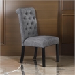 Jie 25 Inch Dining Chairs-Set of 2-Tufted Gray Upholstery-Rolled Top-Black Wood