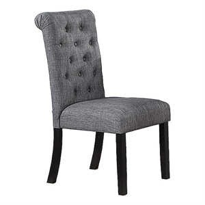 Jie 25 Inch Dining Chairs-Set of 2-Tufted Gray Upholstery-Rolled Top-Black Wood