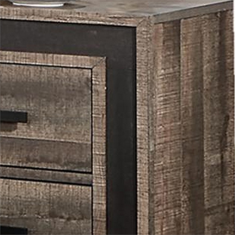 Nny 26 Inch Nightstand with 2 Drawers- Black Handles- Brown Wood Finish