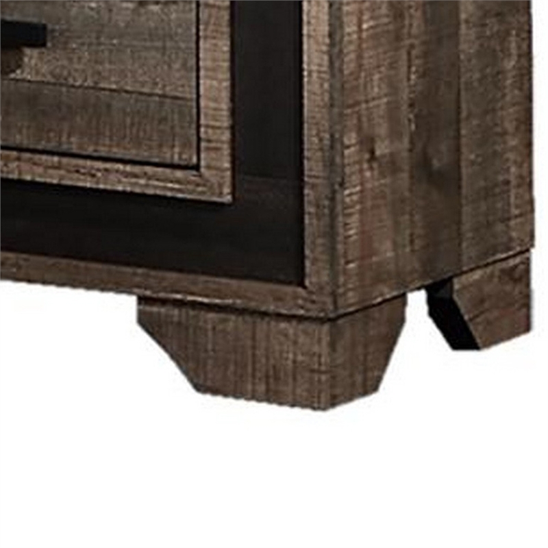 Nny 26 Inch Nightstand with 2 Drawers- Black Handles- Brown Wood Finish