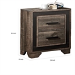 Nny 26 Inch Nightstand with 2 Drawers- Black Handles- Brown Wood Finish