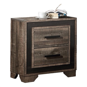 Nny 26 Inch Nightstand with 2 Drawers- Black Handles- Brown Wood Finish