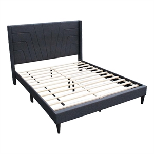 Nny Queen Size Bed with Tufted Headboard- Charcoal Burlap Upholstery- Wood