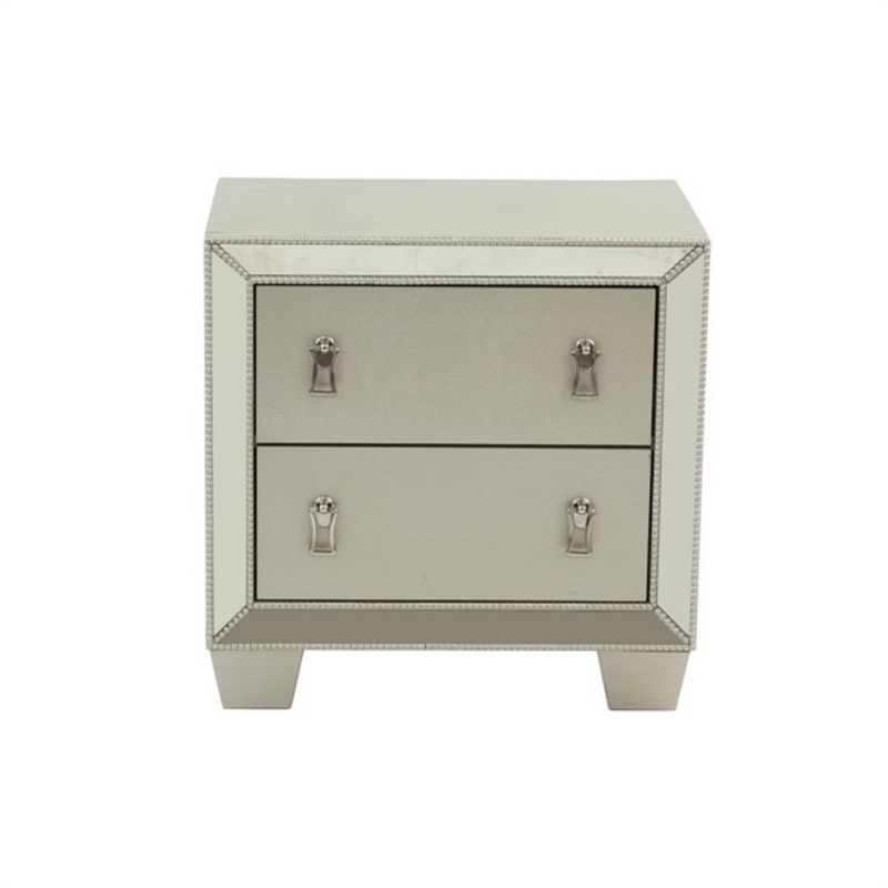 Dem 26 Inch Nightstand with 2 Drawers- Platinum Trim- Silver Wood Finish