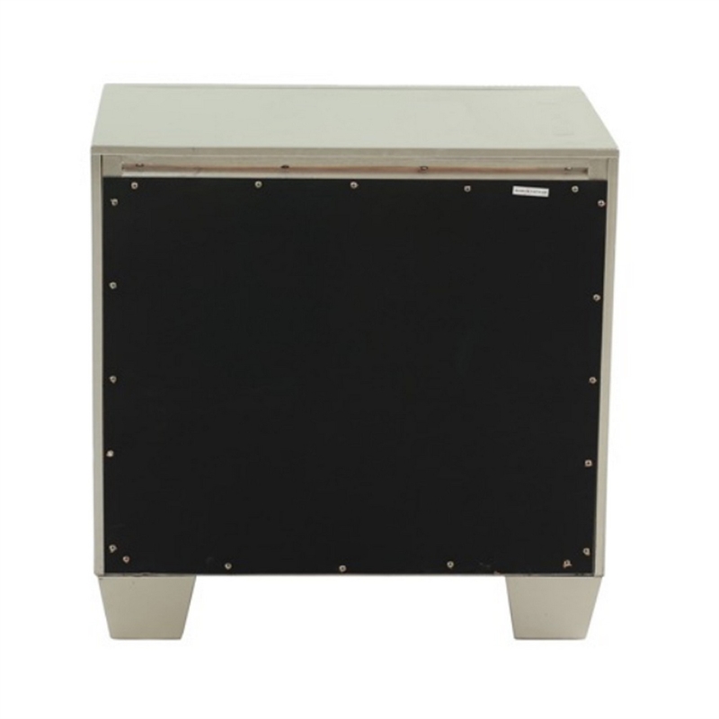 Dem 26 Inch Nightstand with 2 Drawers- Platinum Trim- Silver Wood Finish
