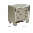 Dem 26 Inch Nightstand with 2 Drawers- Platinum Trim- Silver Wood Finish
