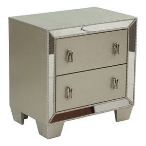 Dem 26 Inch Nightstand with 2 Drawers- Platinum Trim- Silver Wood Finish