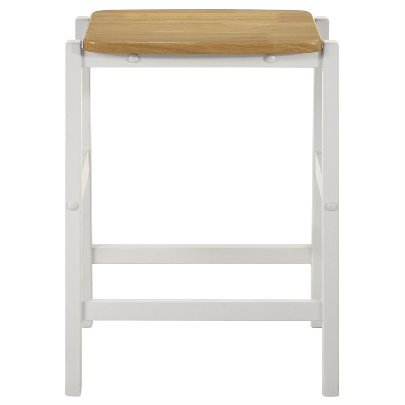 Hoa 24 Inch Counter Height Stool Set of 2- Footrest- White Brown Solid Wood