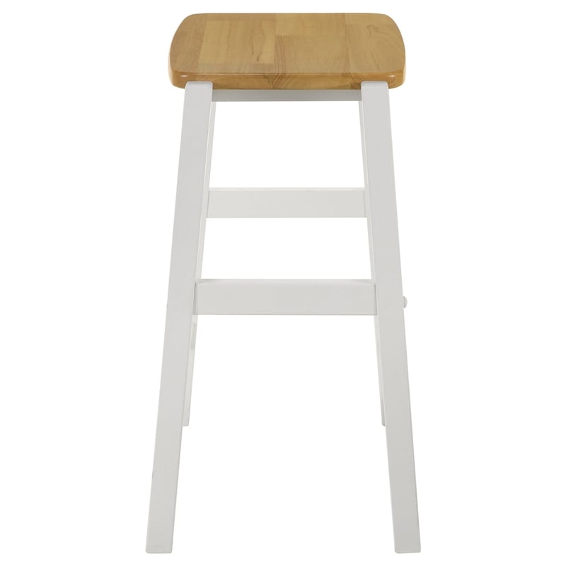 Hoa 24 Inch Counter Height Stool Set of 2- Footrest- White Brown Solid Wood