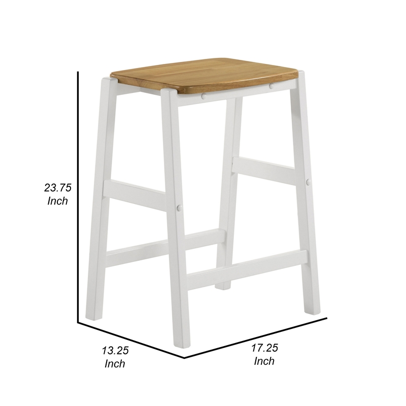 Hoa 24 Inch Counter Height Stool Set of 2- Footrest- White Brown Solid Wood