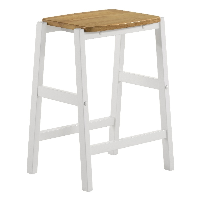 Hoa 24 Inch Counter Height Stool Set of 2- Footrest- White Brown Solid Wood